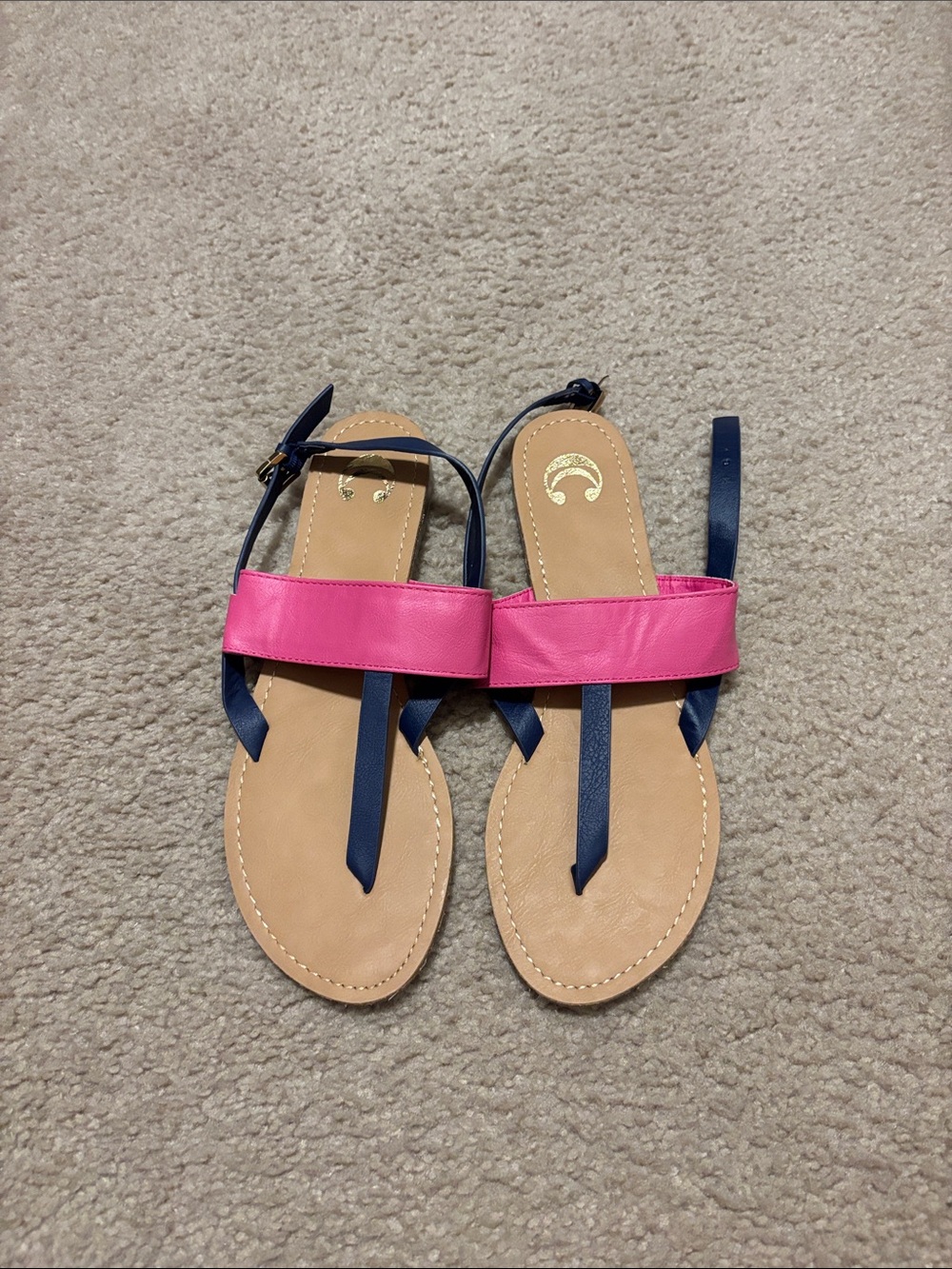 Charming Charlie Pink and Navy Toe-Loop Sandals